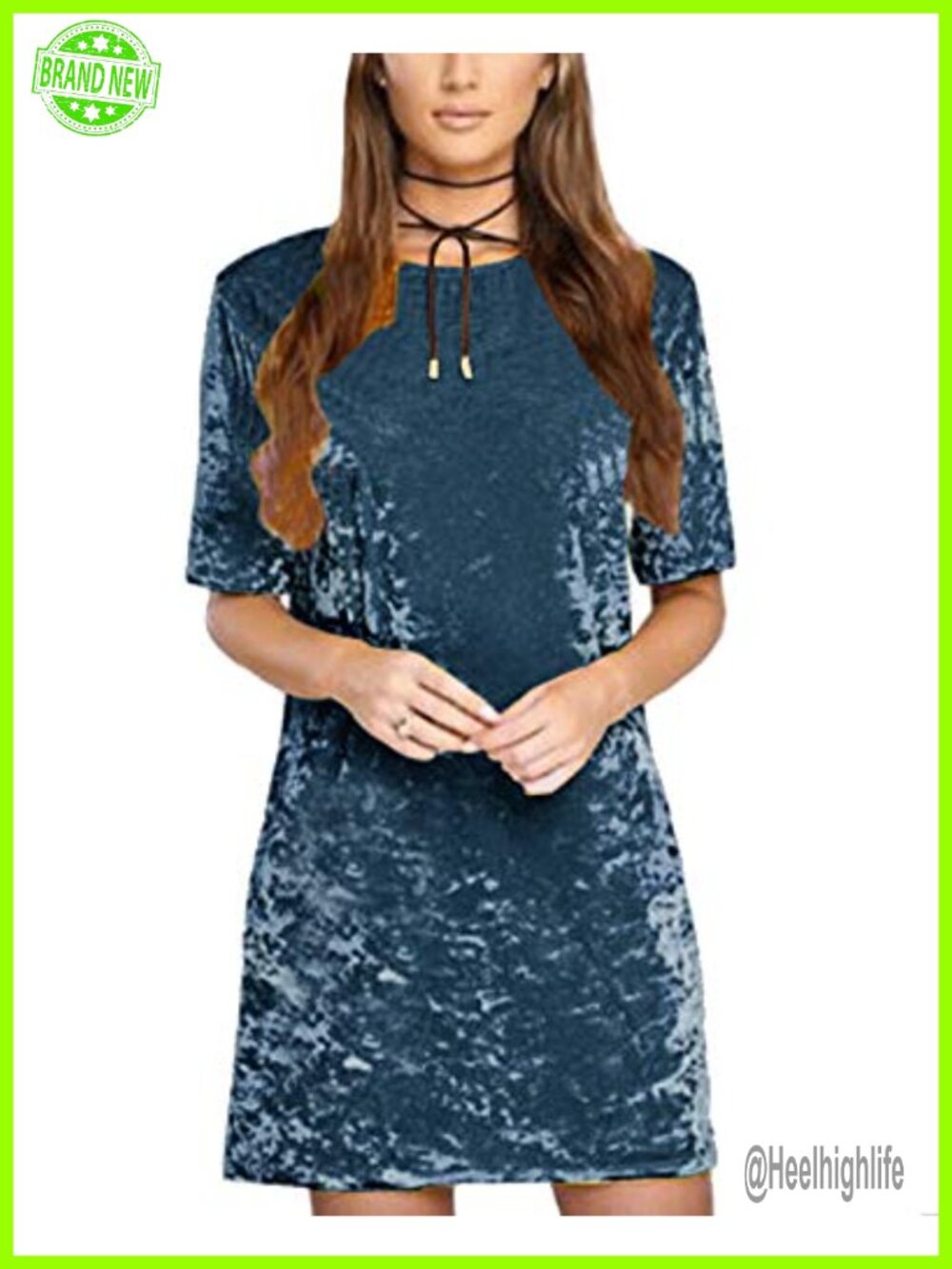 Crushed Velvet Short Sleeve Mini T-Shirt Dress Shift Silhouette